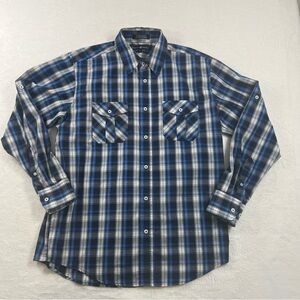 Men's Beverly Hills Polo Club Button Up Blue Plaid Shirt size Large